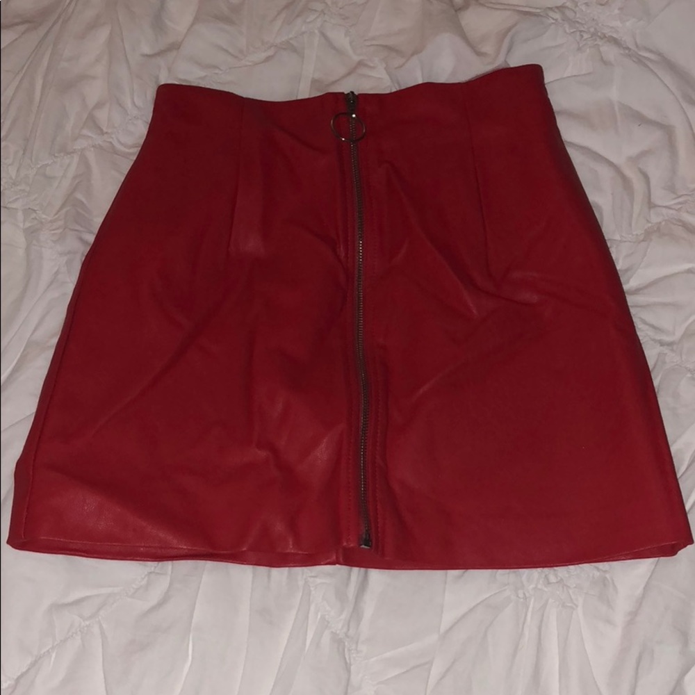 Red leather miniskirt